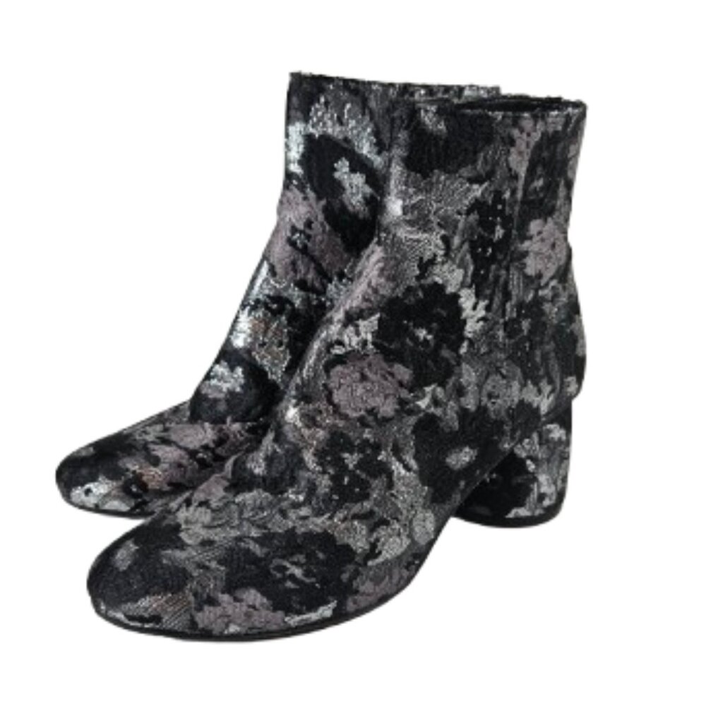 Bruno Premi Booties Women's Size 37 or 6.5 Black Silver Floral